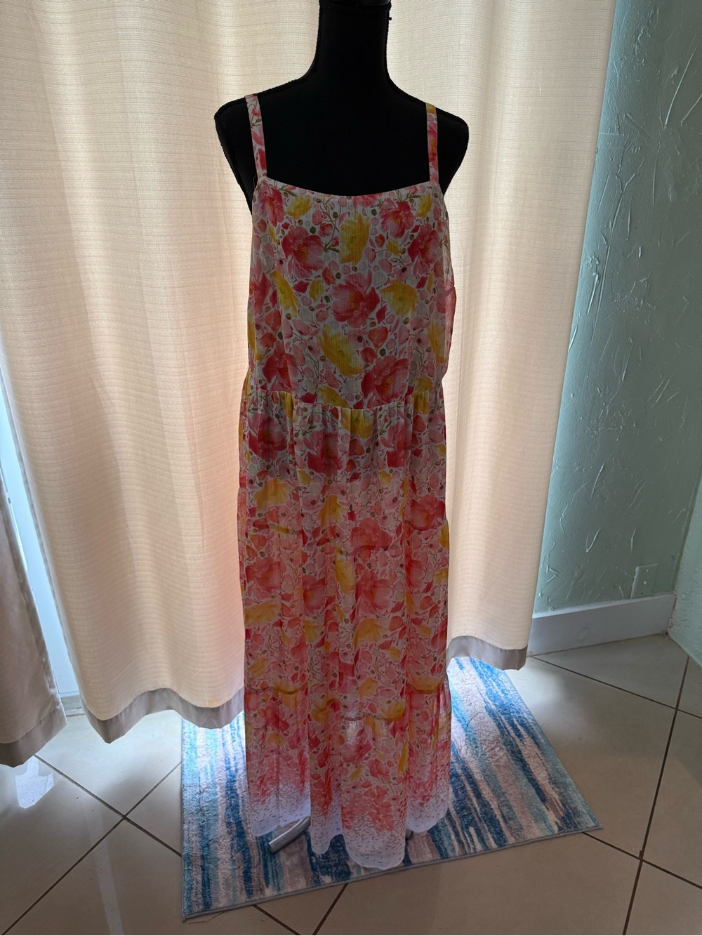 Lane Bryant Pink Yellow Floral Tiered Maxi Dress